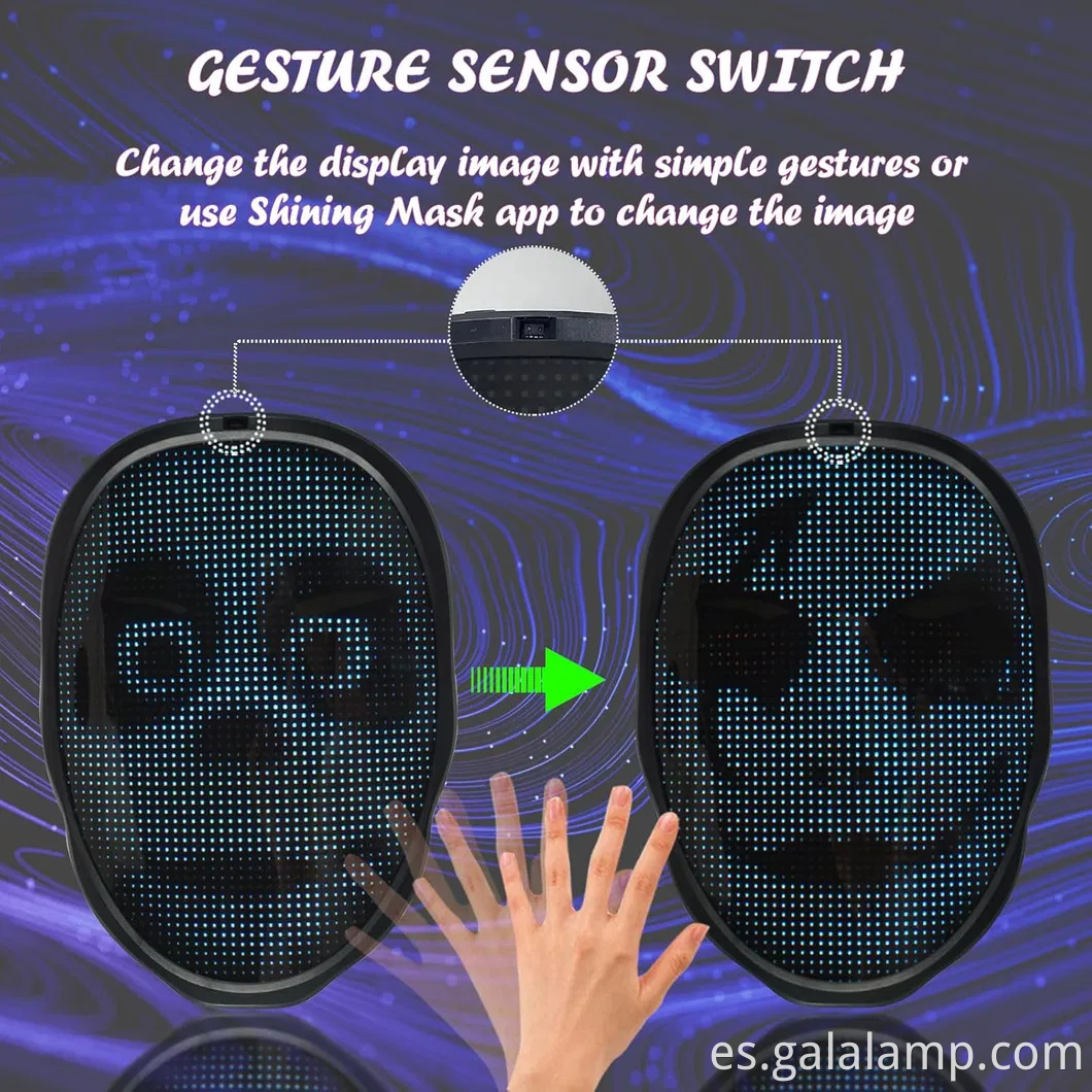 Máscara LED LED personalizable compatible con Bluetooth con control de aplicaciones recargable